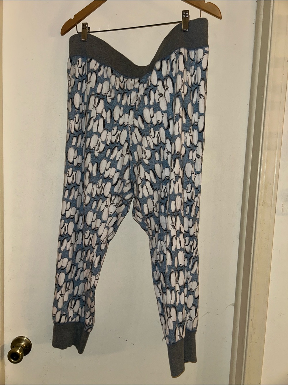 Cacique Light Blue and White Penguin Pajama Joggers with Gray Trim. Size 22/24